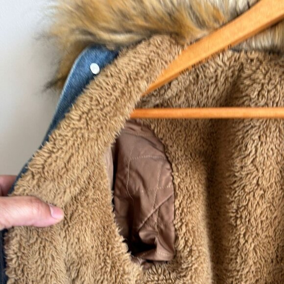 Zara Womens Detachable Faux fur Collar Long Denim Coat Denim Size Small - Picture 10 of 16